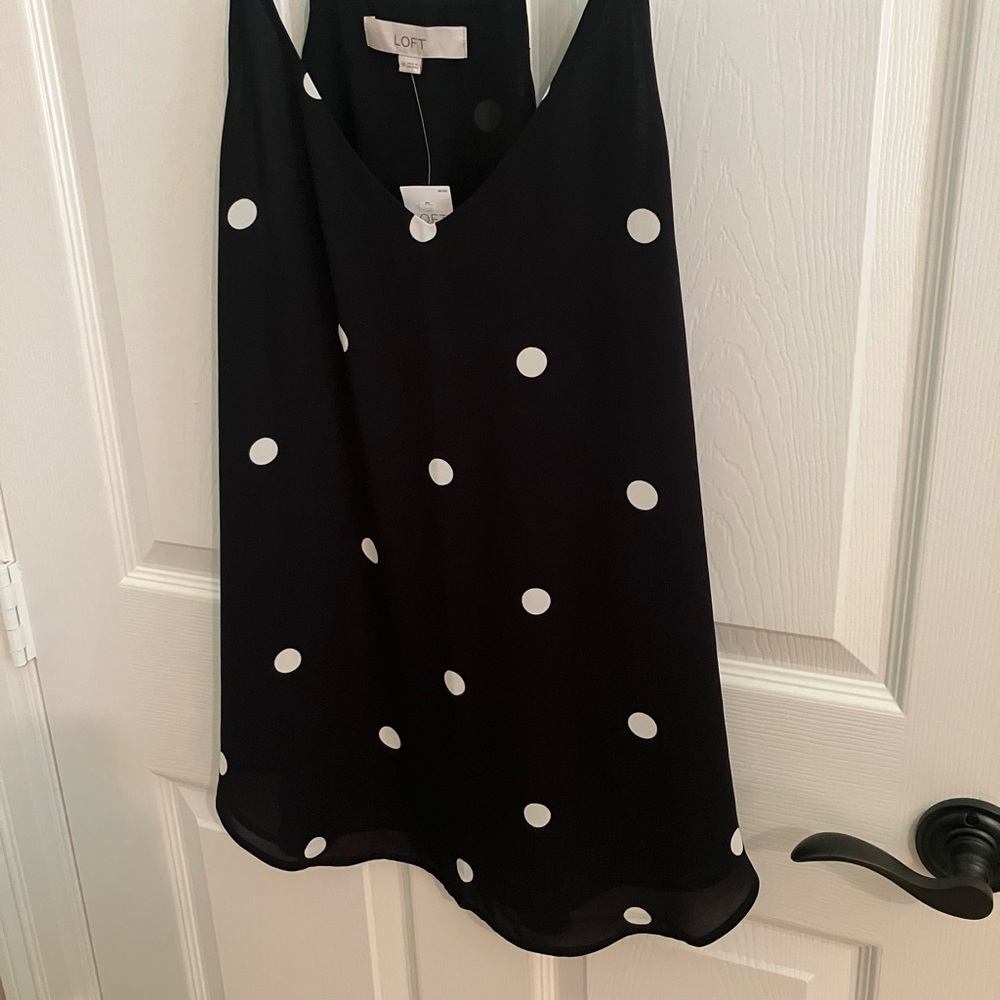 LOFT Black Polka Dot V-Neck Shell